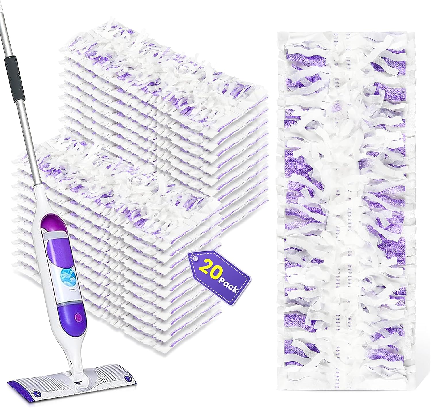 20 Count Disposable Mopping Pad Refills for Power Mop Refills, Unscented Spray Cleaning Repalcement Pads