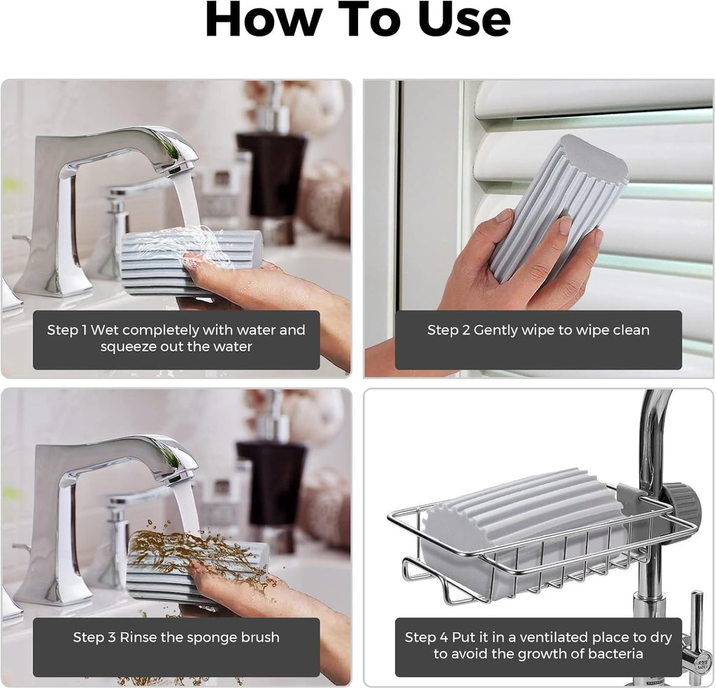 4-Pack Damp Clean Duster Sponge, Sponge Cleaning Brush, Duster for Cleaning Blinds, Glass, Baseboards, Vents, Railings, Mirrors,Window Track Grooves and Faucets