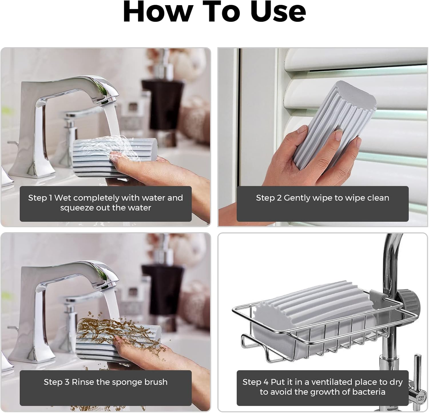 4-Pack Damp Clean Duster Sponge, Sponge Cleaning Brush, Duster for Cleaning Blinds, Glass, Baseboards, Vents, Railings, Mirrors,Window Track Grooves and Faucets