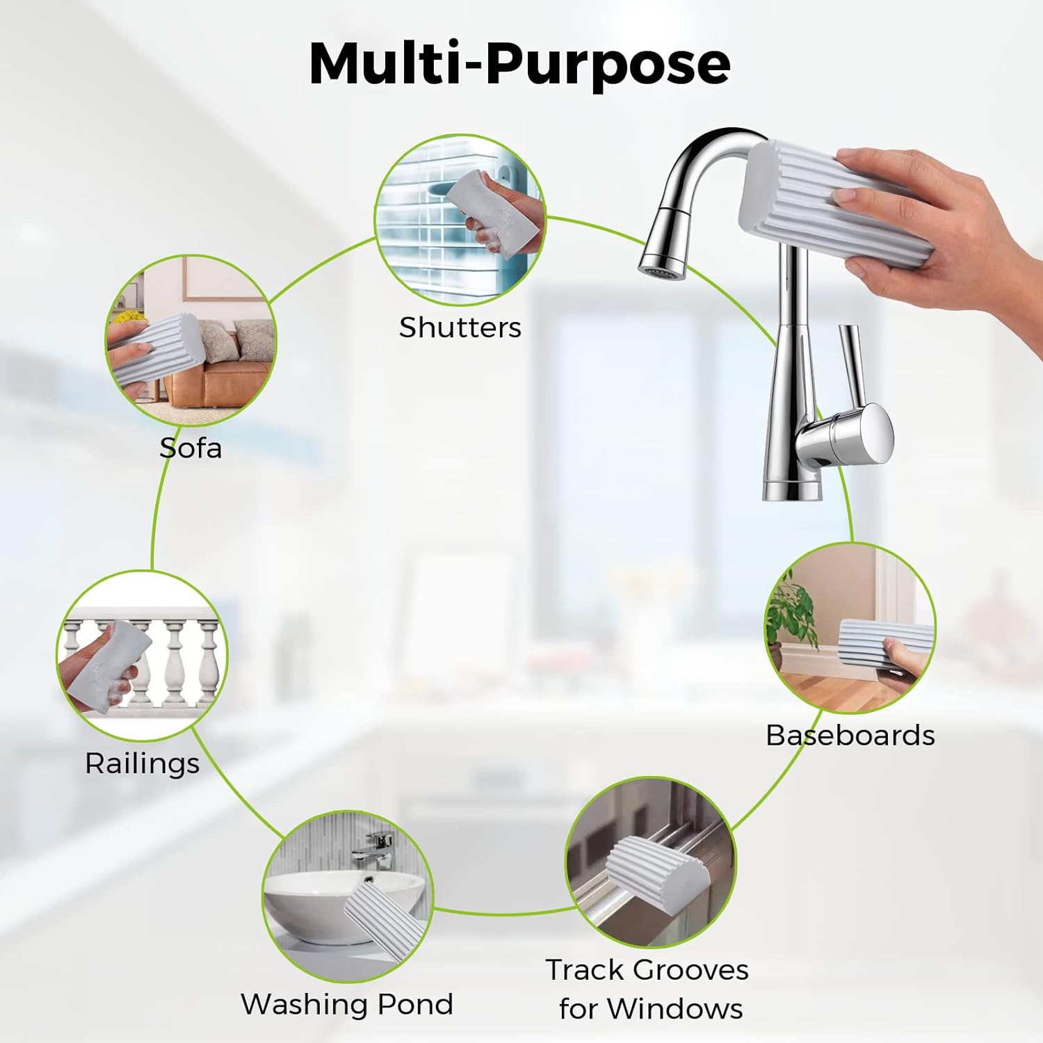 4-Pack Damp Clean Duster Sponge, Sponge Cleaning Brush, Duster for Cleaning Blinds, Glass, Baseboards, Vents, Railings, Mirrors,Window Track Grooves and Faucets