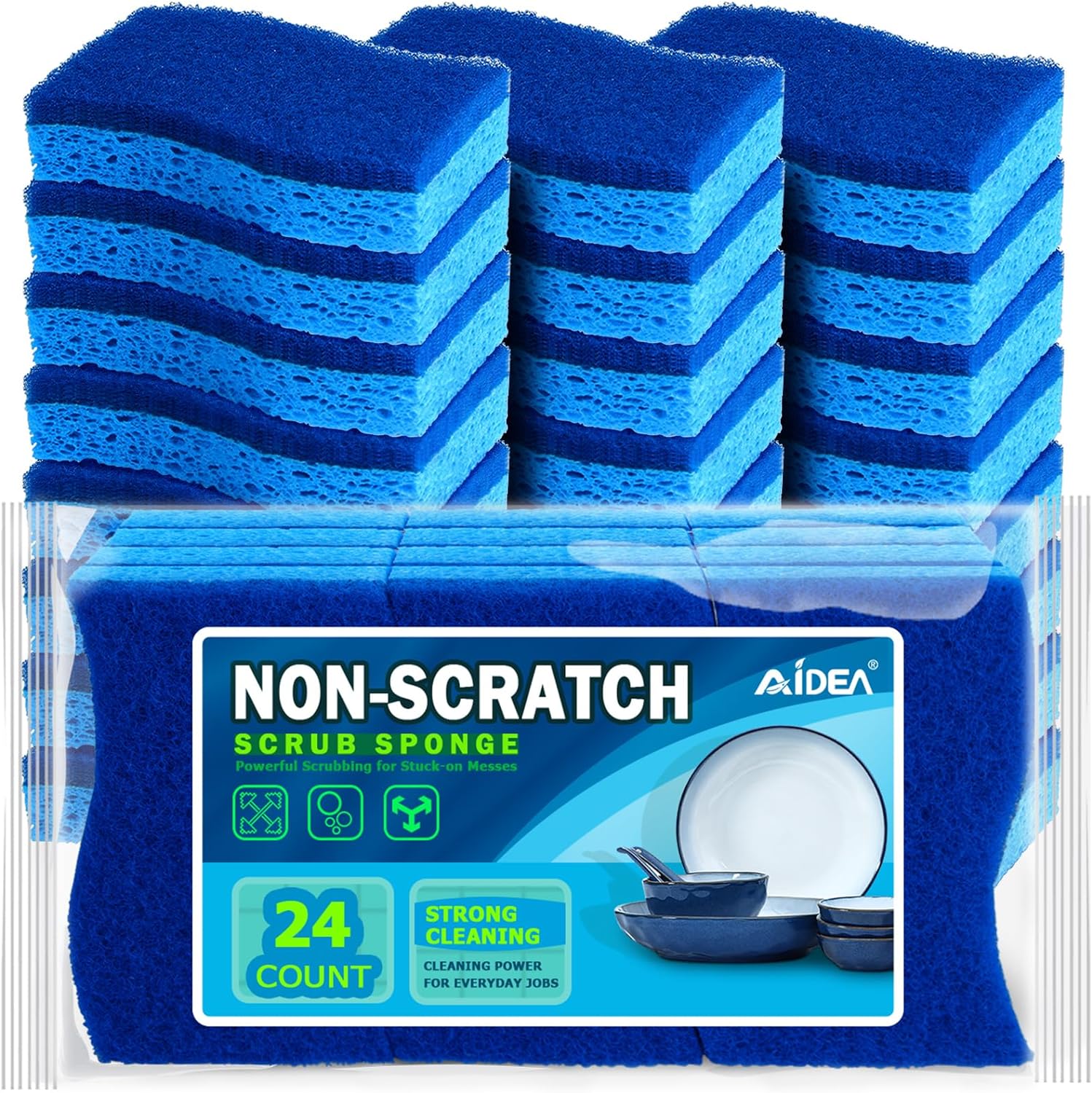 Brite Non-Scratch Scrub Sponge-24Count, Sponges for Dishes, Sponges Kitchen, Cleaning Sponge, Cleans Fast Without Scratching, Stands Up to Stuck-on Grime, Cleaning Power for Everyday Jobs