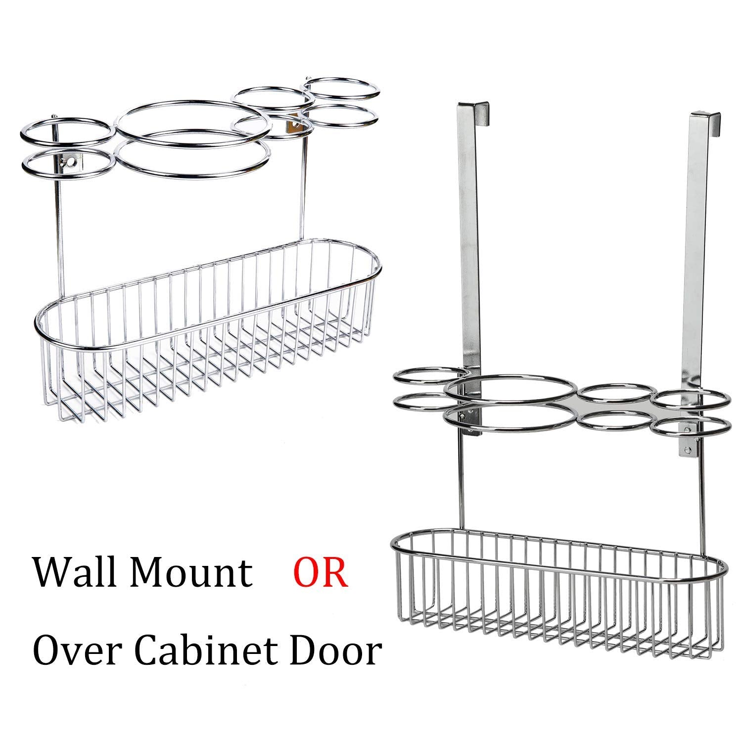 Hair Dryer Holder Shelf,Wall Mount &Over Cabinet Door Hair Care & Styling Tool, Hot Styling Tool Organizer Storage Organizer Rack for Hair Dryer, Flat Iron, Curling Wand, Hair Straighteners, Brushes