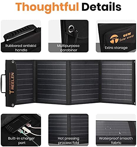 60W Portable Solar Panel Charger Kit, Foldable Solar Charger for Outdoor Camping RV, Suitable for Portable Power Station(2 USB, 1 Type C, 1DC Port)