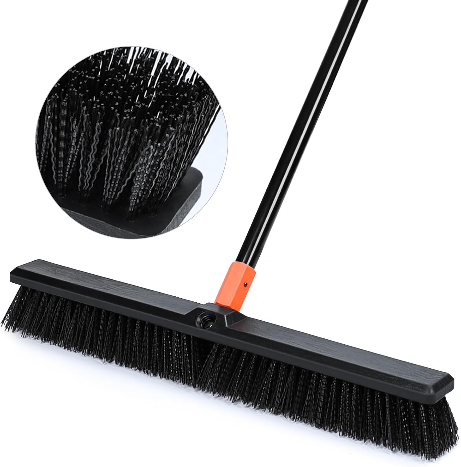 24" Push Broom Outdoor, 63" Long Handle Stiff Bristles Heavy Duty Angle Shop Broom for Sweeping Deck, Yard, Patio, Garden and Concrete Floor