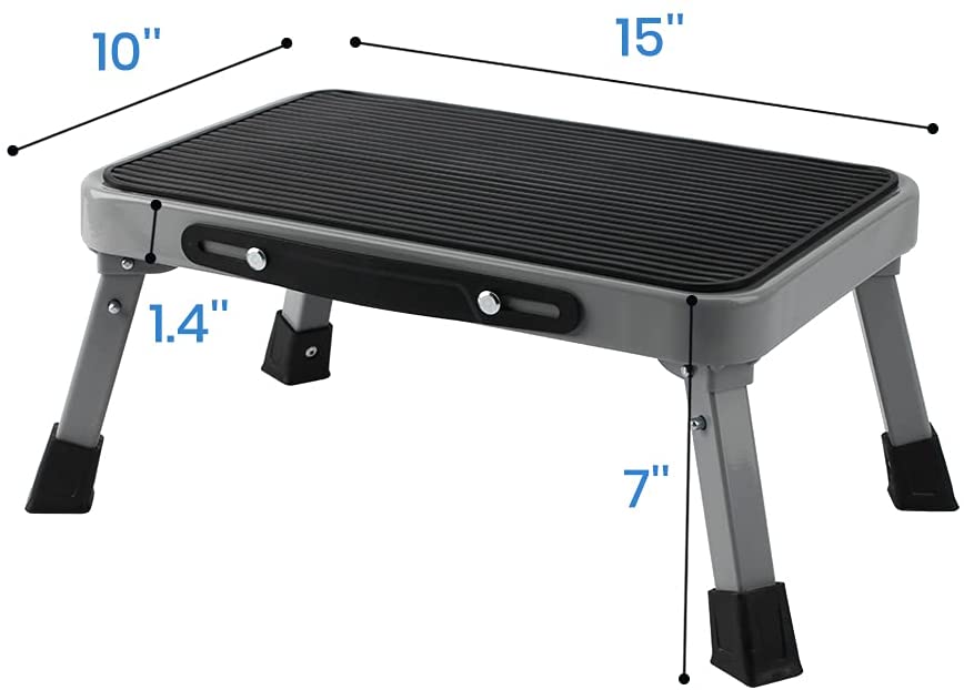1-Step 330lbs Capacity Folding Metal Step Stool, Portable Step Ladder, Non-Slip, Sturdy