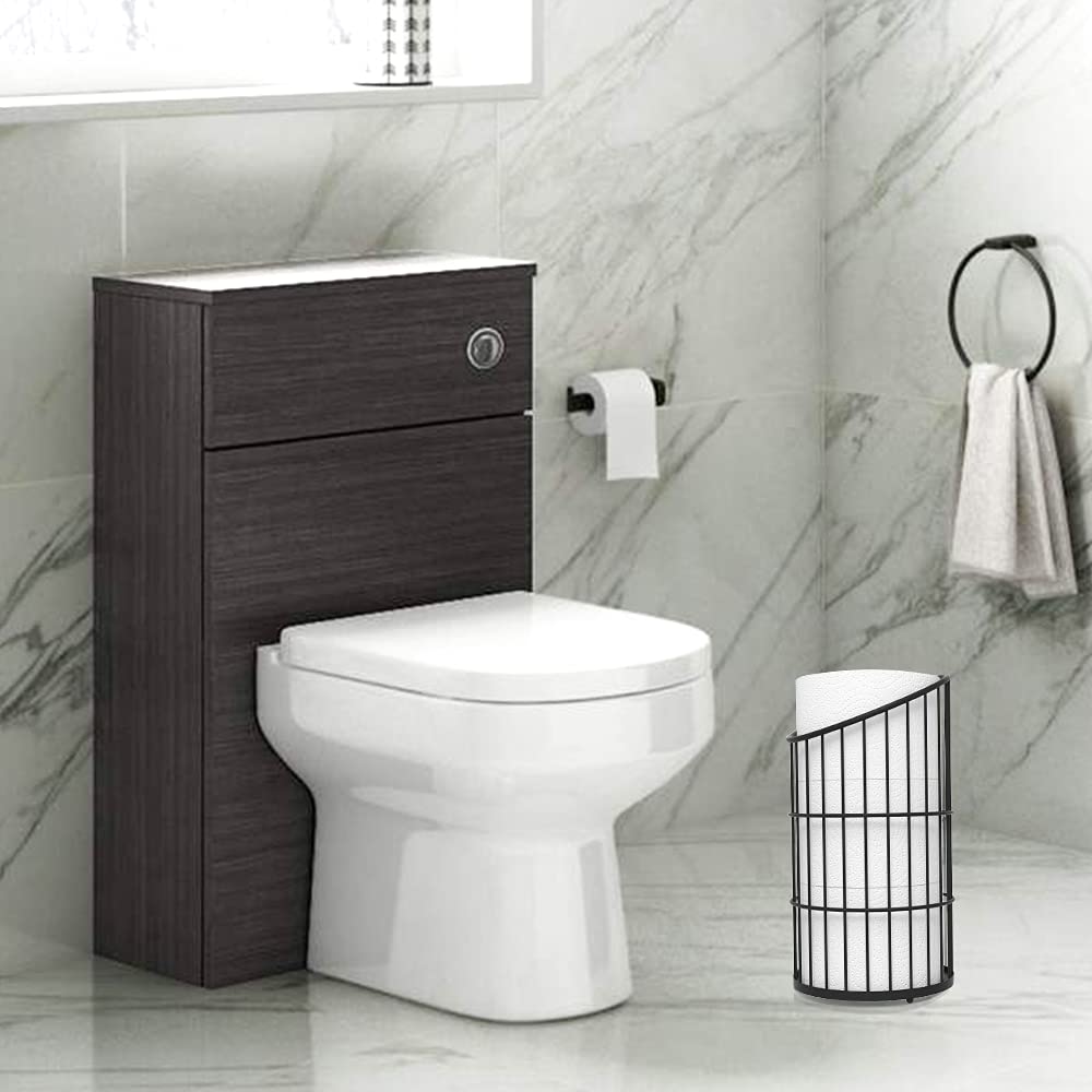 Toilet Paper Holder Stand Bathroom Toilet Paper Storage Tissue Roll Paper Reserve Holder for 3 Spare Mega Rolls-Black