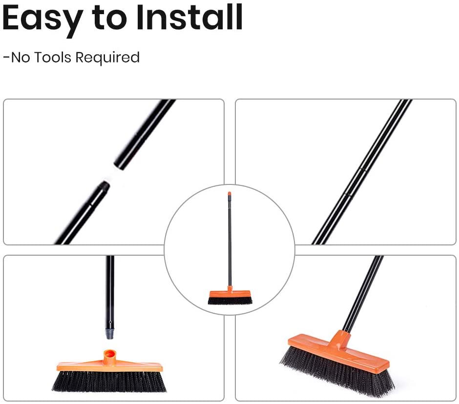Push Broom Multi-Surface Outdoor Broom with Stiff Bristles for Sidewalk Driveway Yard Patio Decks Garage Cleaning