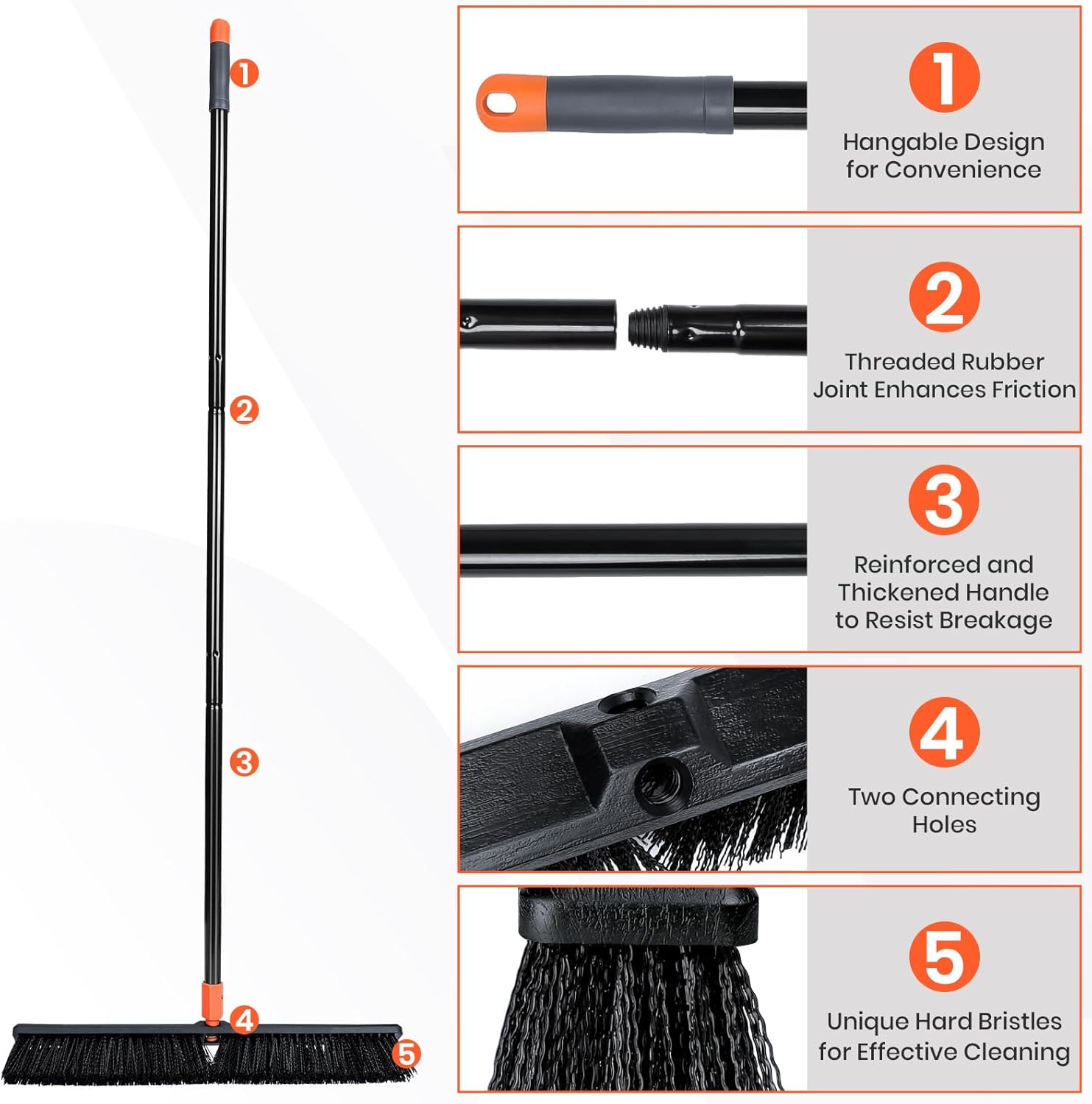 24" Push Broom Outdoor, 63" Long Handle Stiff Bristles Heavy Duty Angle Shop Broom for Sweeping Deck, Yard, Patio, Garden and Concrete Floor