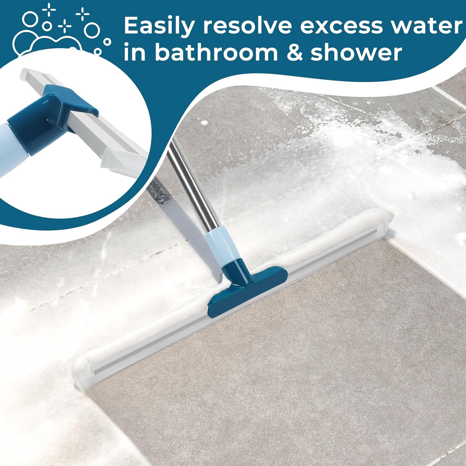 Floor Squeegee for Concrete Floor, Tile Floor, 17" Garage & Shower Rubber Floor Squeegee Broom for Removing Water or Foam