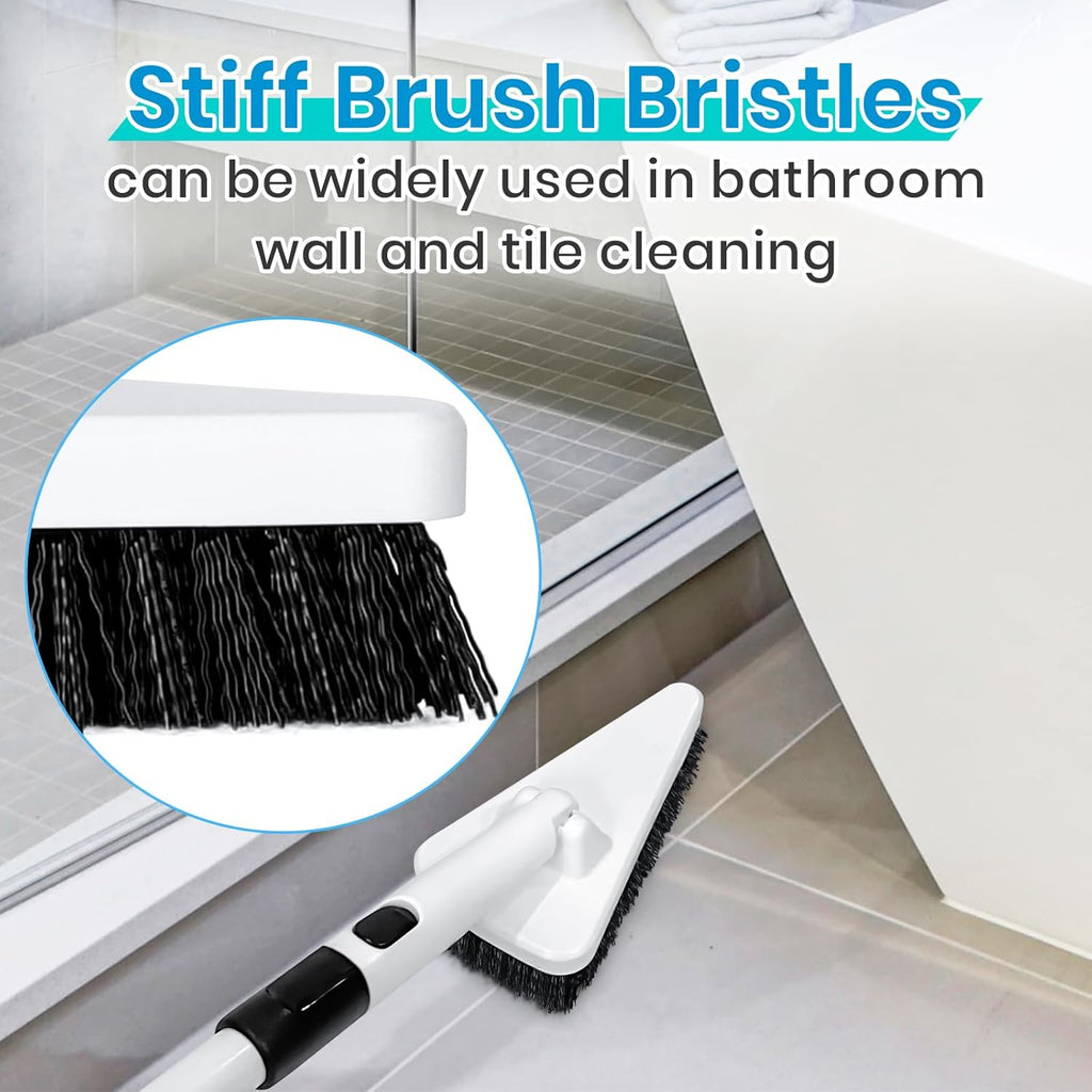 Shower Scrub Brush 51" Long Handled Scrub Brush for Shower Bathroom Brush Cleaner Stiff Bristles Floor Scrubber for Cleaning Kitchen Tile Wall Sink and Grout