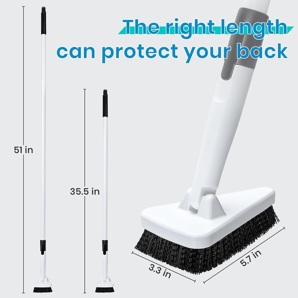 Shower Scrub Brush 51" Long Handled Scrub Brush for Shower Bathroom Brush Cleaner Stiff Bristles Floor Scrubber for Cleaning Kitchen Tile Wall Sink and Grout