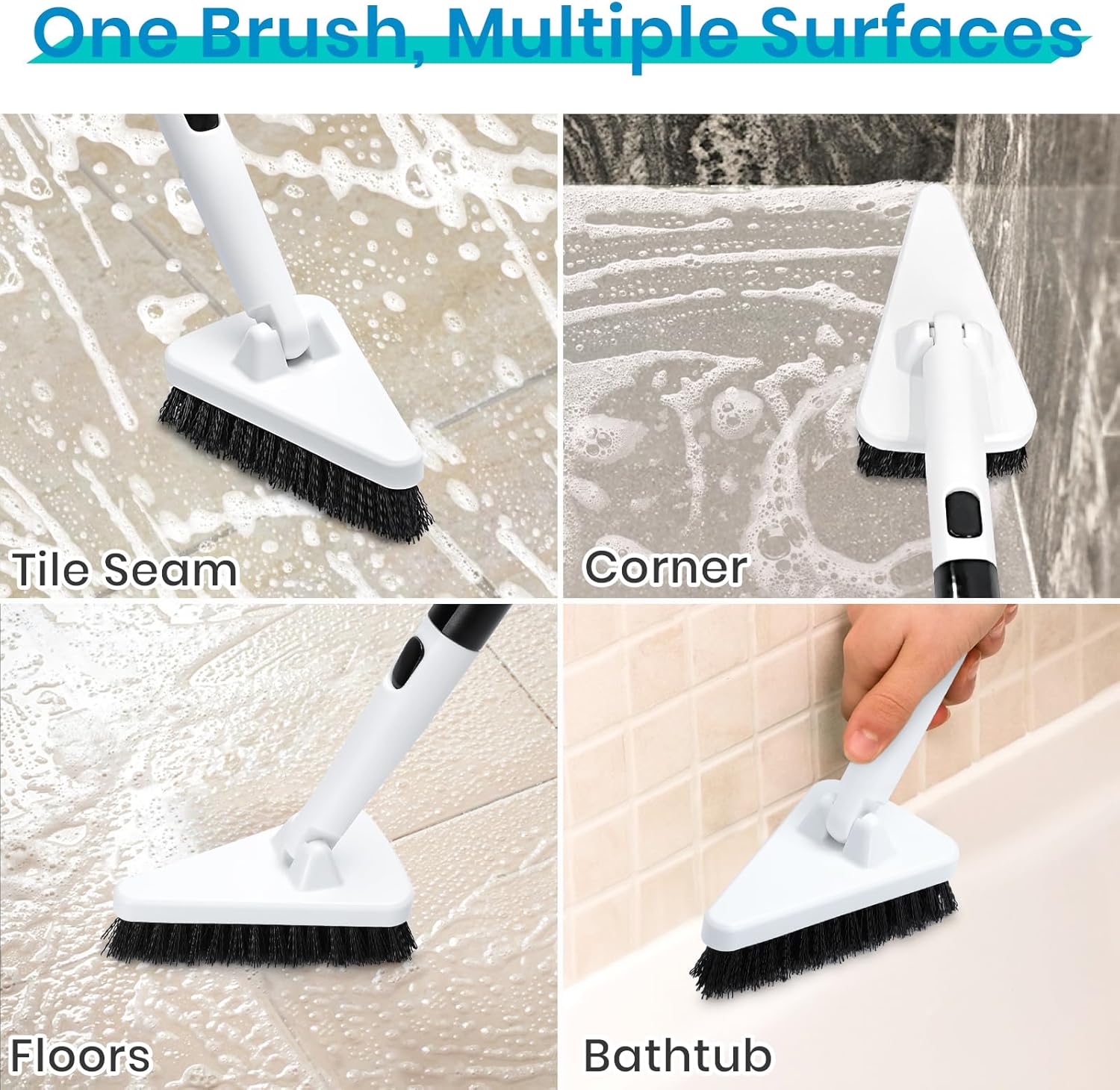 Shower Scrub Brush 51" Long Handled Scrub Brush for Shower Bathroom Brush Cleaner Stiff Bristles Floor Scrubber for Cleaning Kitchen Tile Wall Sink and Grout