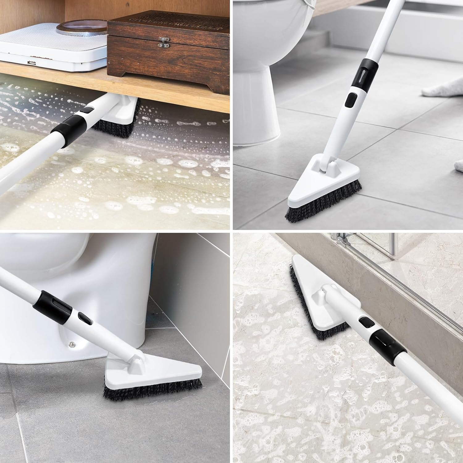 Shower Scrub Brush 51" Long Handled Scrub Brush for Shower Bathroom Brush Cleaner Stiff Bristles Floor Scrubber for Cleaning Kitchen Tile Wall Sink and Grout