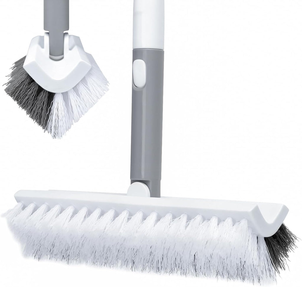 Grout Scrub Brush with Long Handle 57" Double-Sided Floor Scrub Brush V-Shape Grout Cleaning Brush for Tile Floors, Baseboards, Wall, Corners and Deck