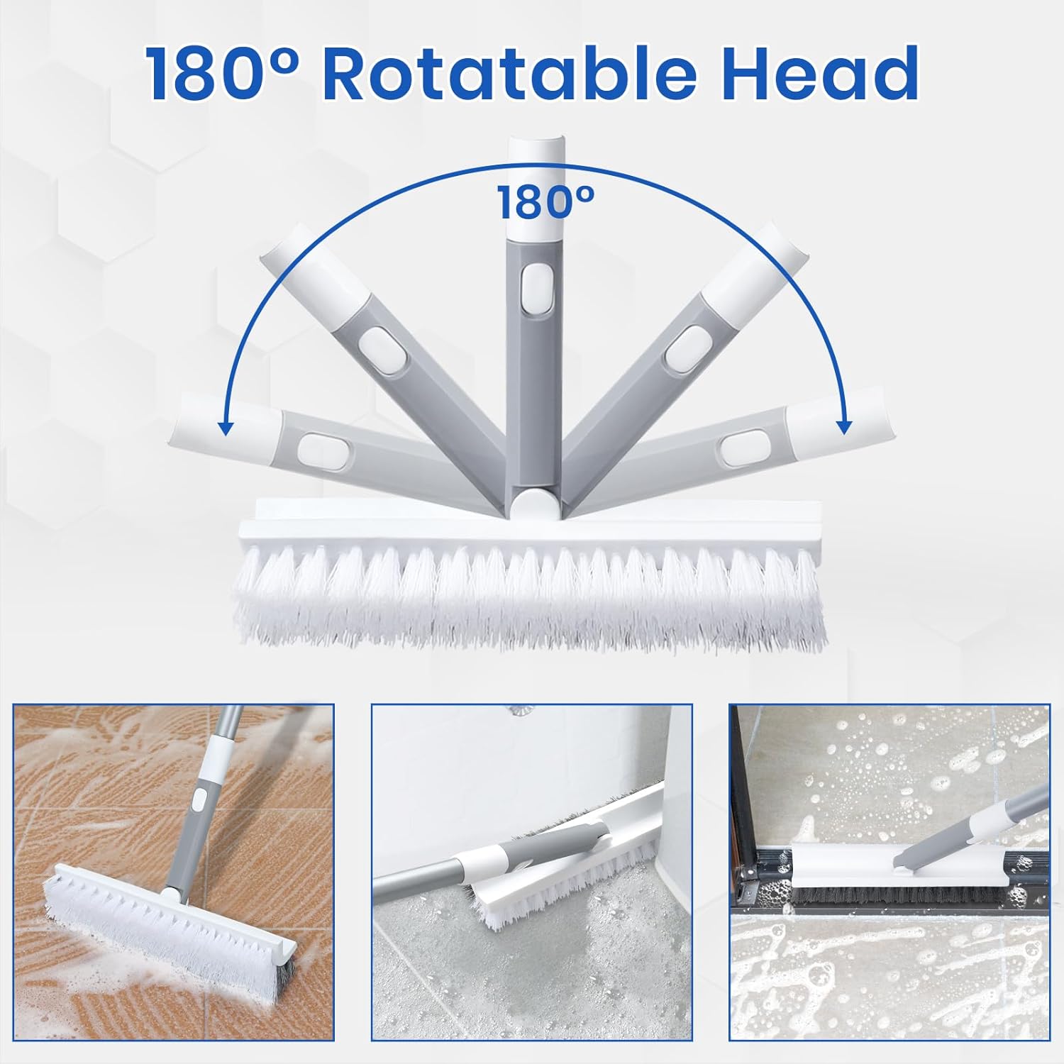 Grout Scrub Brush with Long Handle 57" Double-Sided Floor Scrub Brush V-Shape Grout Cleaning Brush for Tile Floors, Baseboards, Wall, Corners and Deck