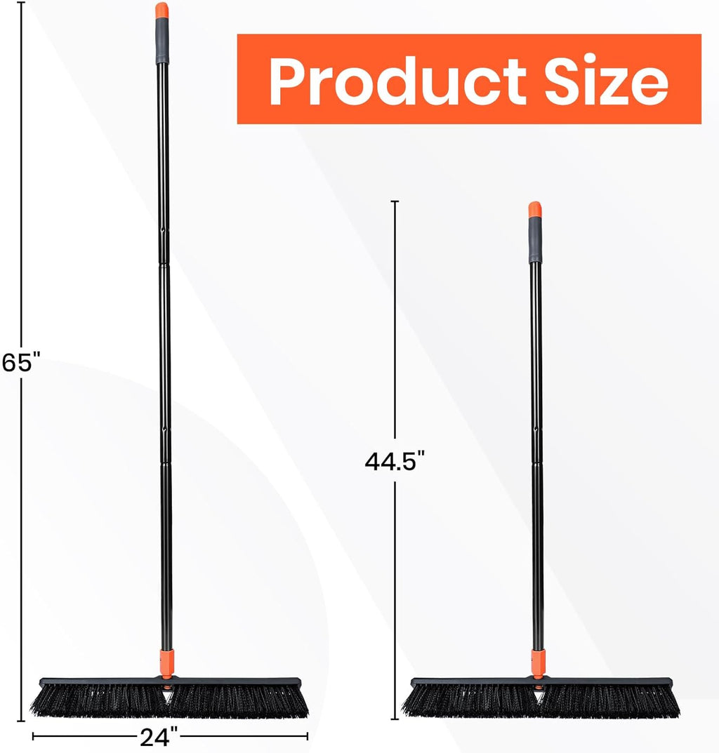 24" Push Broom Outdoor, 63" Long Handle Stiff Bristles Heavy Duty Angle Shop Broom for Sweeping Deck, Yard, Patio, Garden and Concrete Floor