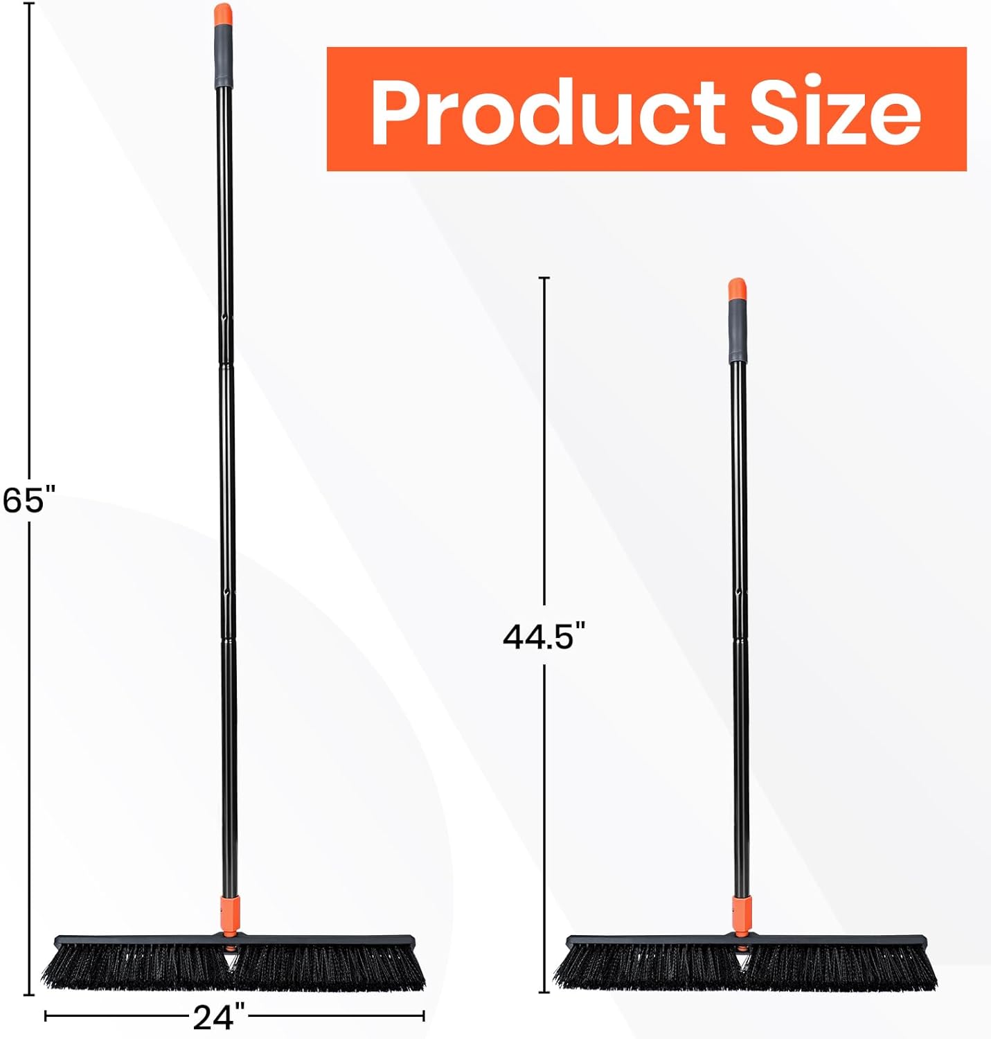 24" Push Broom Outdoor, 63" Long Handle Stiff Bristles Heavy Duty Angle Shop Broom for Sweeping Deck, Yard, Patio, Garden and Concrete Floor