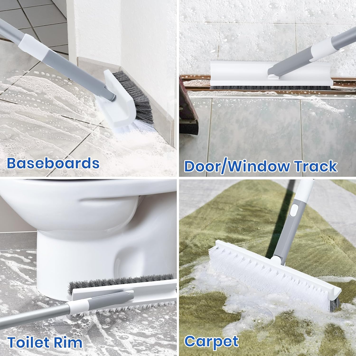 Grout Scrub Brush with Long Handle 57" Double-Sided Floor Scrub Brush V-Shape Grout Cleaning Brush for Tile Floors, Baseboards, Wall, Corners and Deck