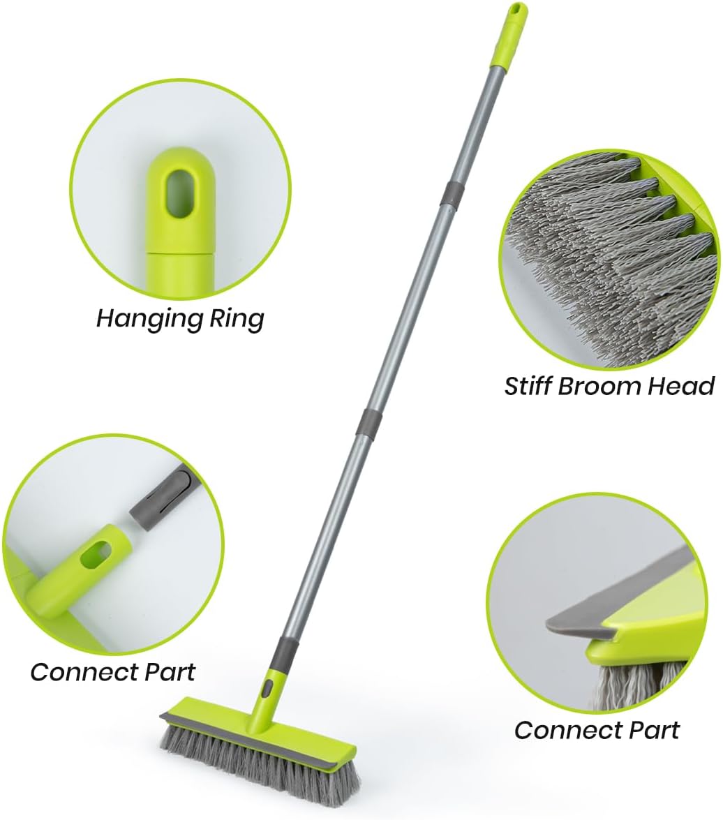 Floor Scrubber Brush, 2 in 1 Scrape and Stiff Bristle Deck Scrubber Brush for Cleaning Concrete, Patio, Garage, Kitchen, Carpet and Bathroom