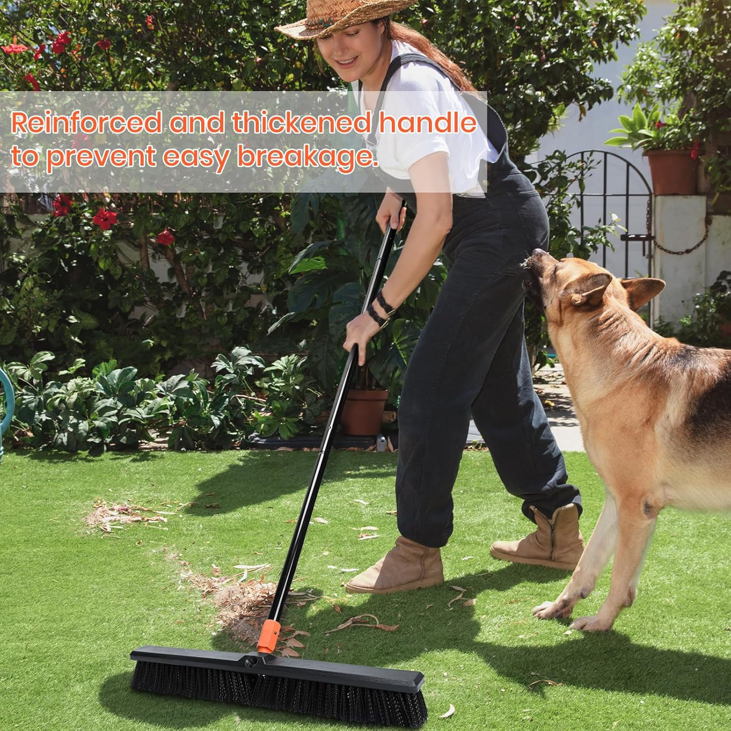 24" Push Broom Outdoor, 63" Long Handle Stiff Bristles Heavy Duty Angle Shop Broom for Sweeping Deck, Yard, Patio, Garden and Concrete Floor