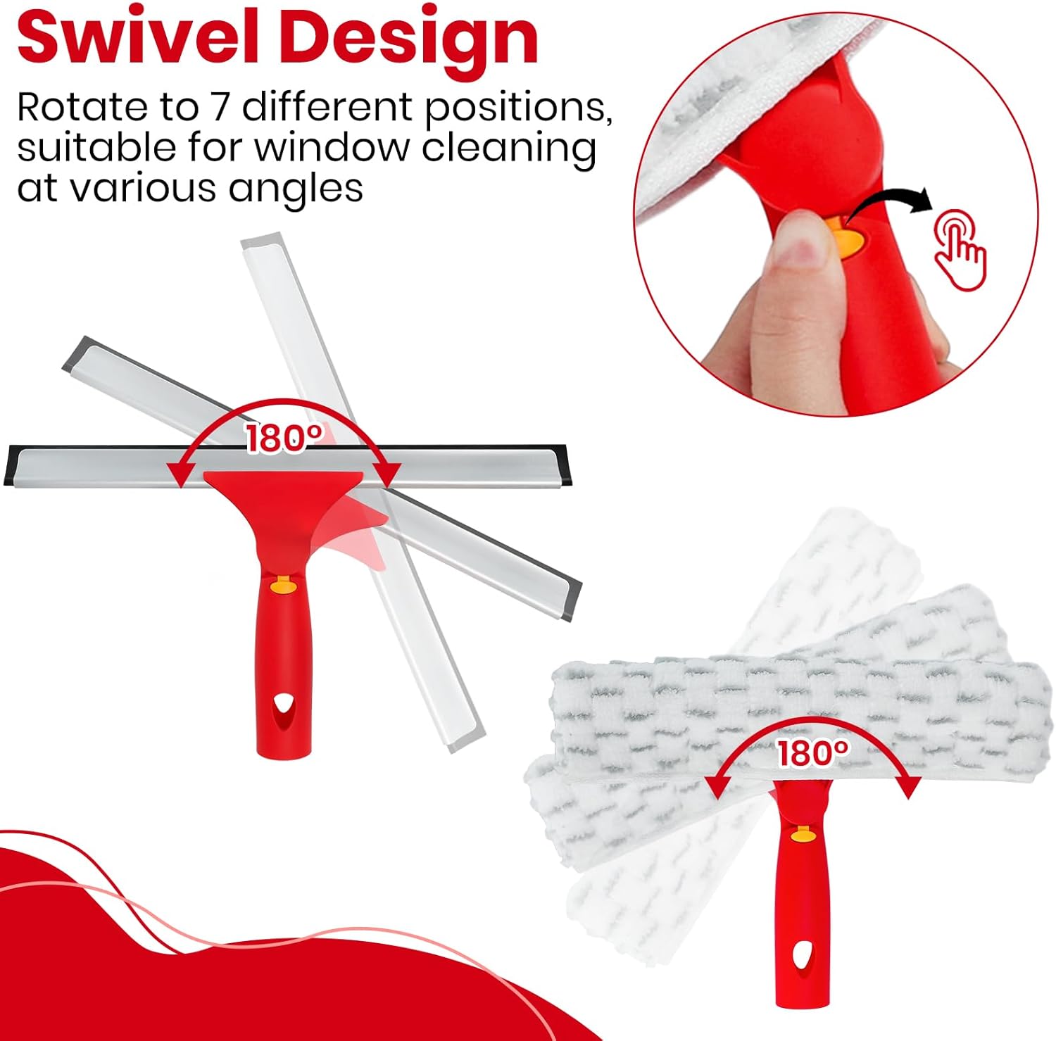 Window Cleaning Kit with Rotatable Squeegee and Microfiber Scrubber Window Cleaner Tool, 57" Long Handle Window Cleaner for Car, Shower, Indoor & Outdoor Glass Door