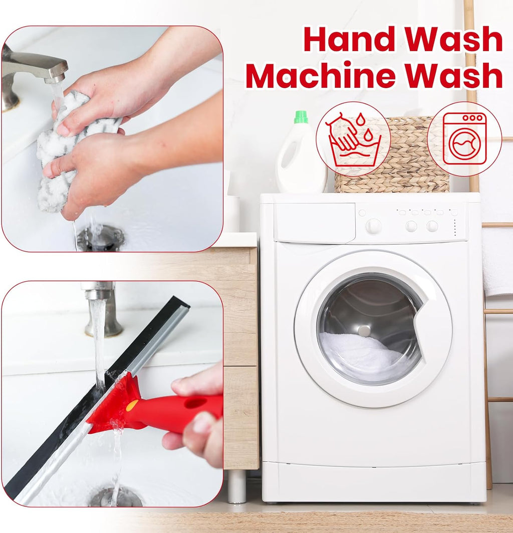 Window Cleaning Kit with Rotatable Squeegee and Microfiber Scrubber Window Cleaner Tool, 57" Long Handle Window Cleaner for Car, Shower, Indoor & Outdoor Glass Door