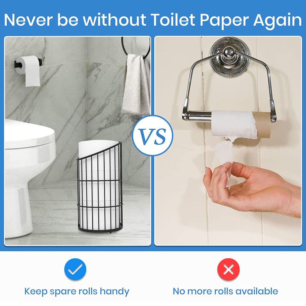 Toilet Paper Holder Stand Bathroom Toilet Paper Storage Tissue Roll Paper Reserve Holder for 3 Spare Mega Rolls-Black