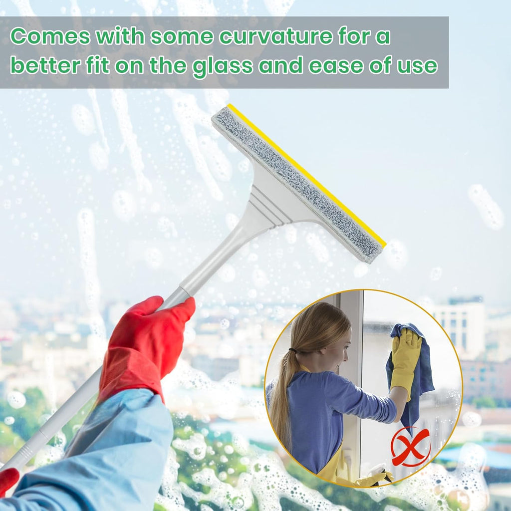2-in-1 Window Cleaning Squeegee Kit, 42" Car Window Squeegee for Window Cleaning, Window Washing Kit with Extension Pole Household Squeegees