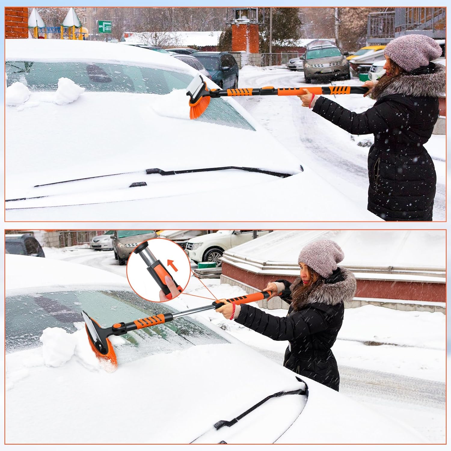 3in1 Snow Brush and Ice Scraper for Car Windshield,42'' Extendable Heavy Duty Snow Broom Vehicle Snow Removal Tool for Car SUV Trucks (42 inch)