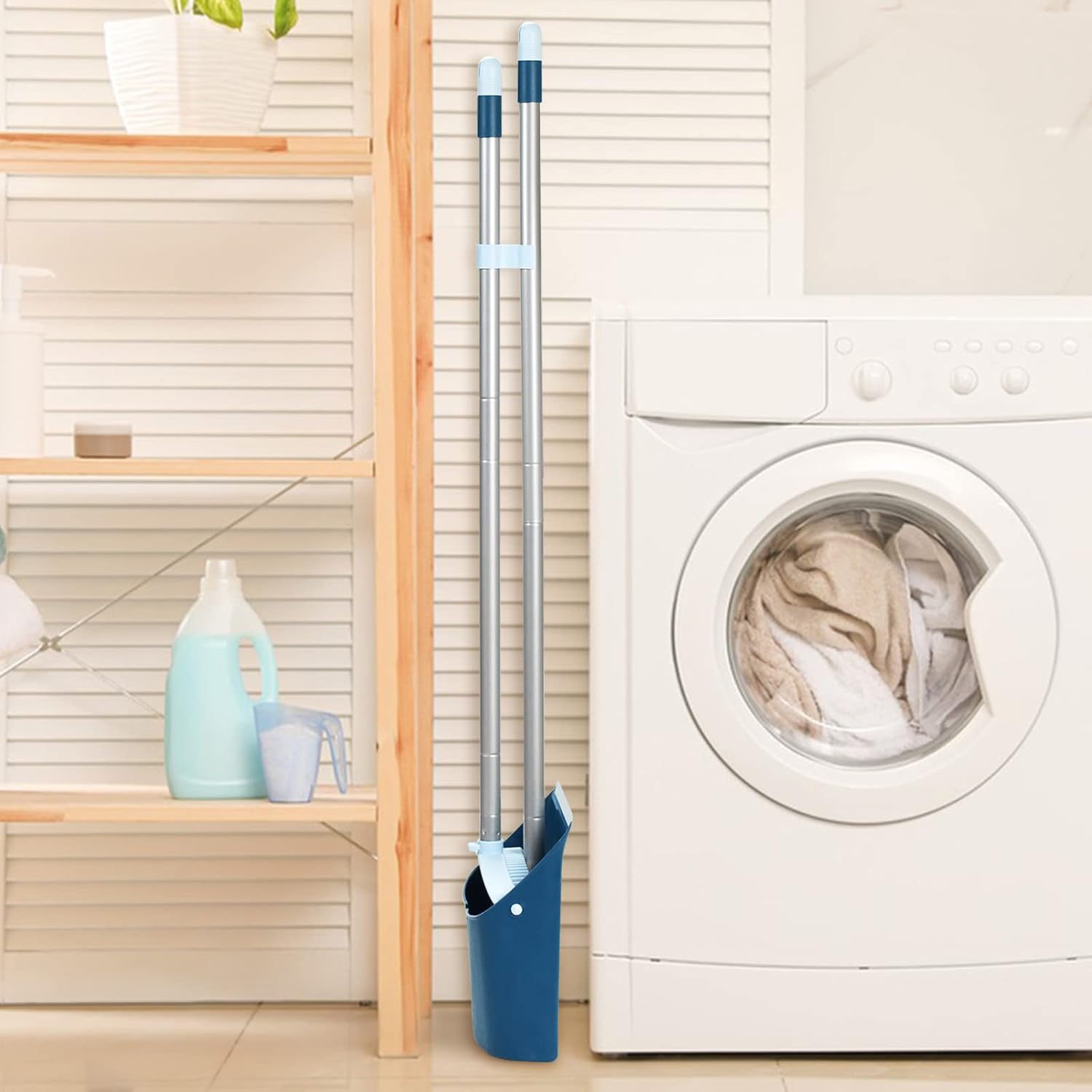 Standing Dustpan and Broom Set with 52" Long Extendable Handle for Home, Indoor, Kitchen Room Office Lobby Floor Cleaning