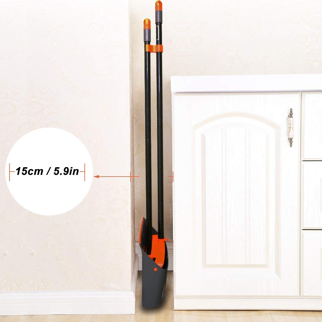 Broom and Dustpan Set, Sweep Set, Upright Broom and Dust pan Combo with 54 Inch Long Handle, Orange and Dark Grey