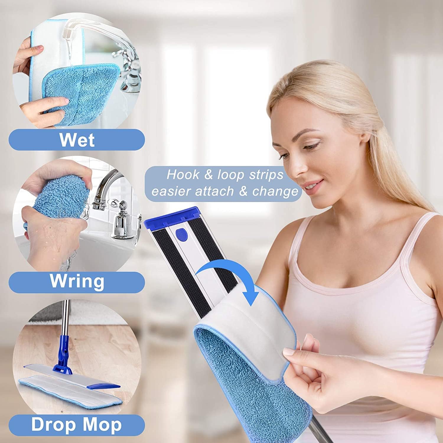 Microfiber Mop Floor Mops for Cleaning with Long Handle 360 Dust Mopping with Reusable Mop Pads for Hardwood Tile Laminate Vinyl Wood Floors Kitchen