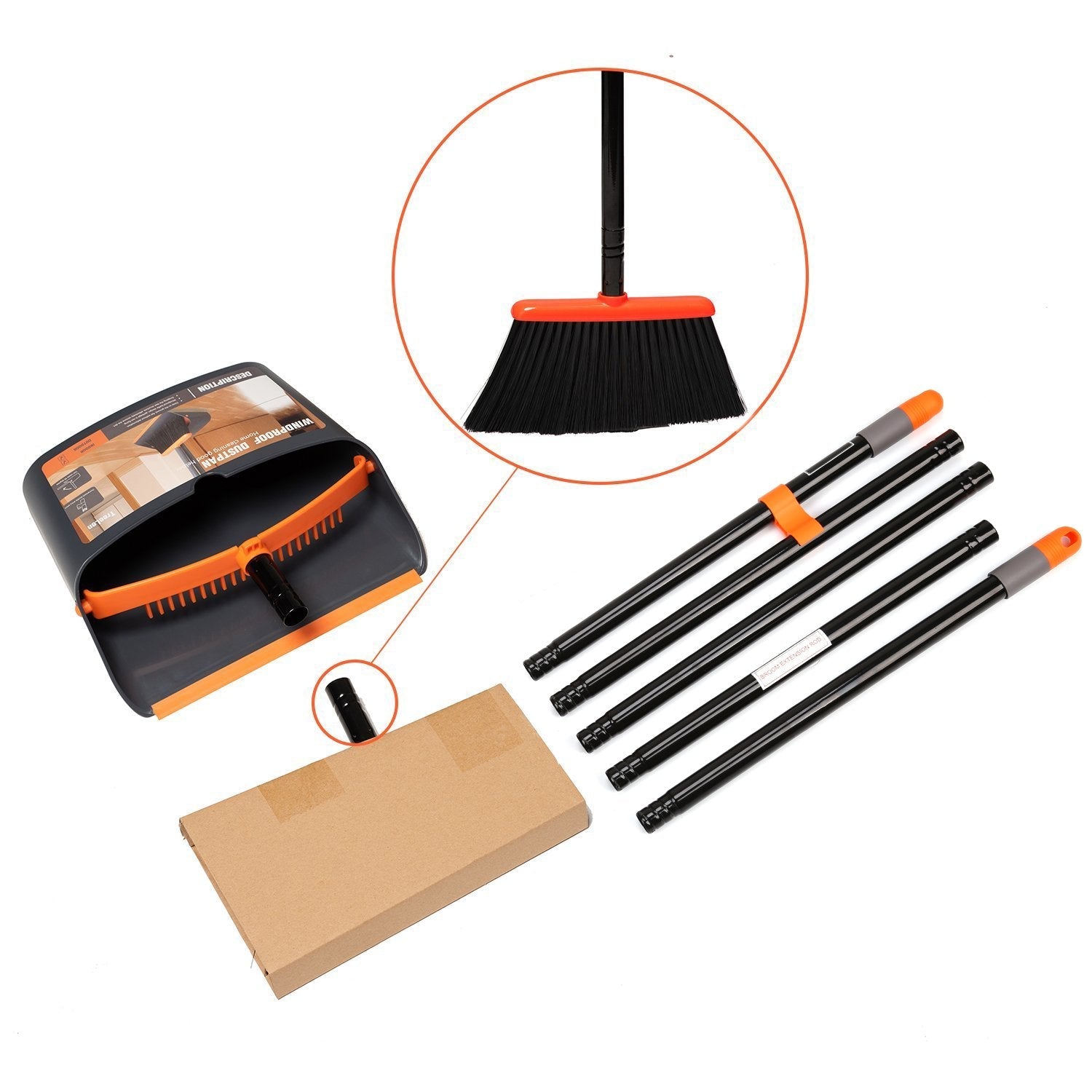 Broom and Dustpan Set, Sweep Set, Upright Broom and Dust pan Combo with 54 Inch Long Handle, Orange and Dark Grey