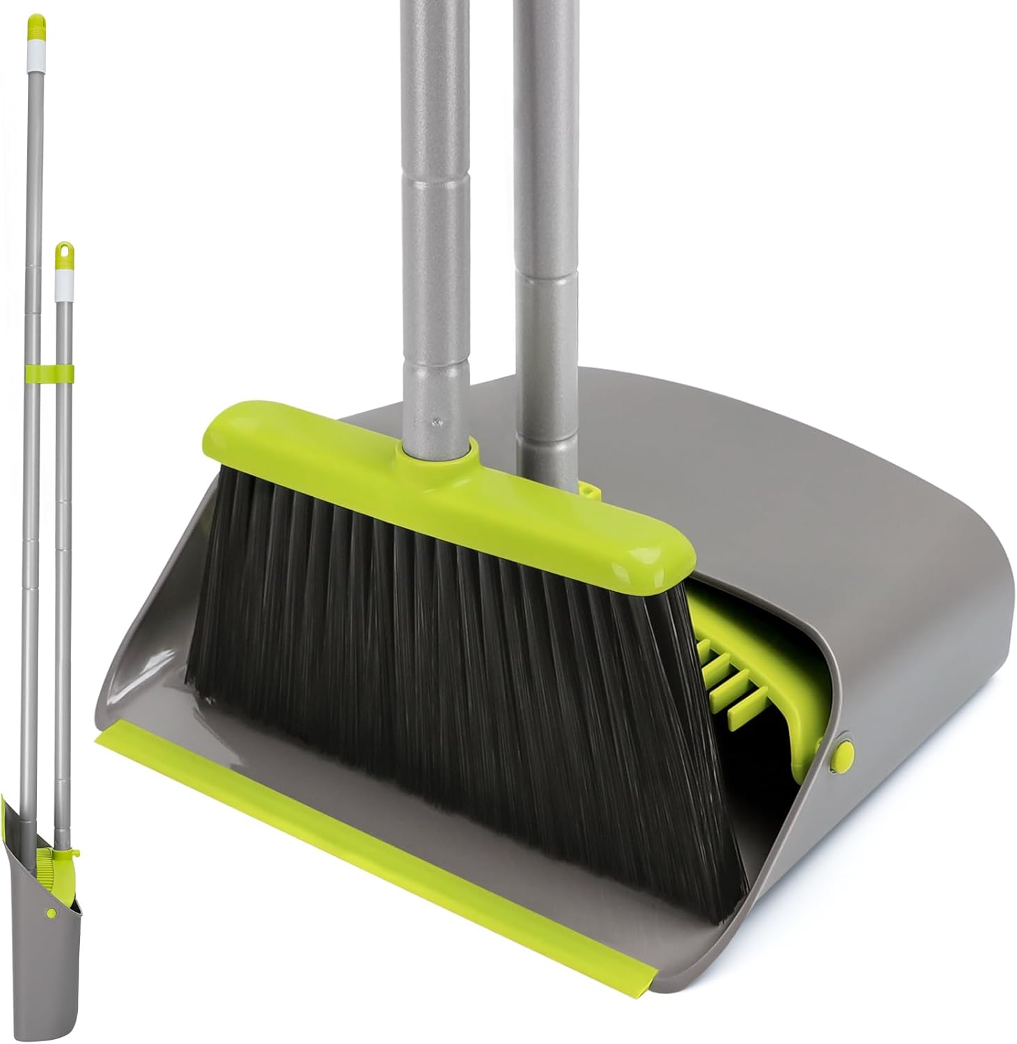 Broom and Dustpan Comb Set for Home, 52" Long Handle Standing Dustpan for Home Room Kitchen Office Lobby Outdoor Floor Use