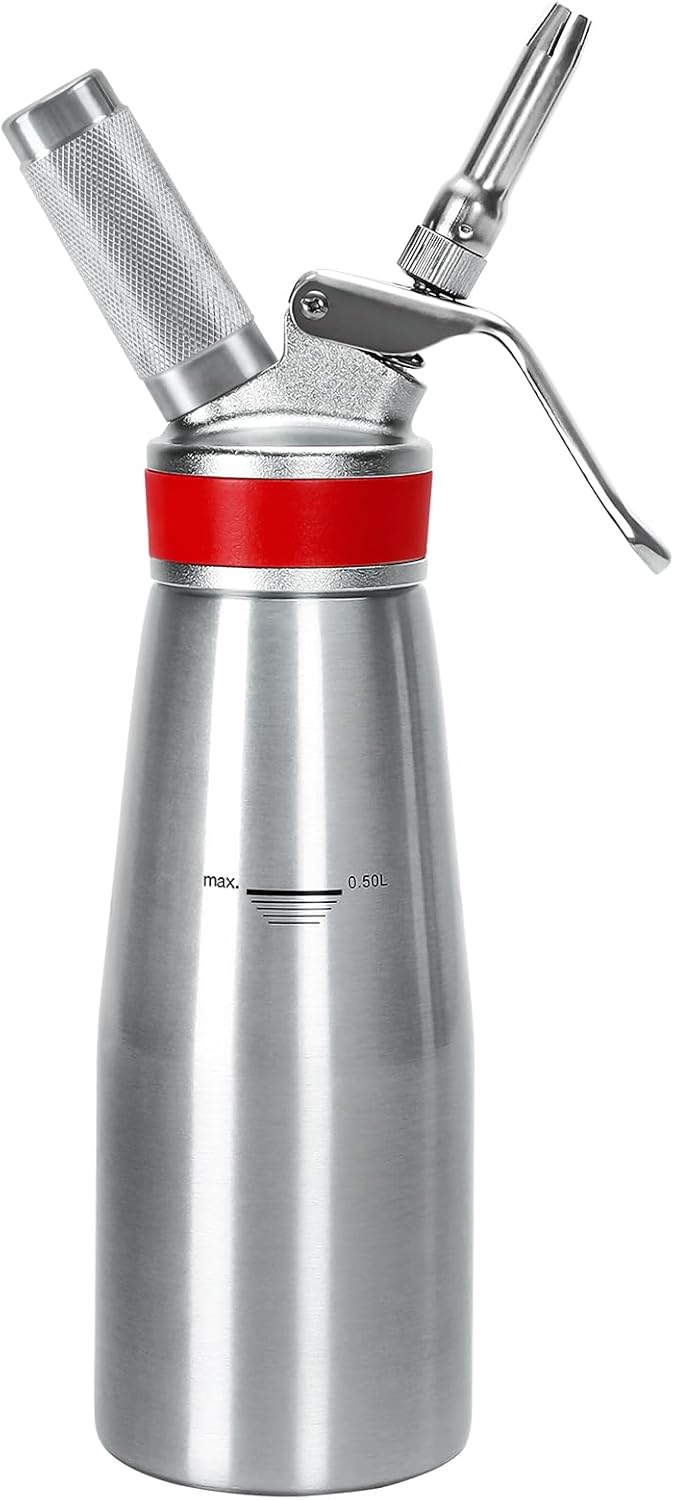 Stainless Steel Whipped Cream Dispenser Professional Whip Cream Canister Whipped Cream Maker With 3 Decorating Stainless Nozzles - N2o Chargers (Not Included) (Stainless Steel)