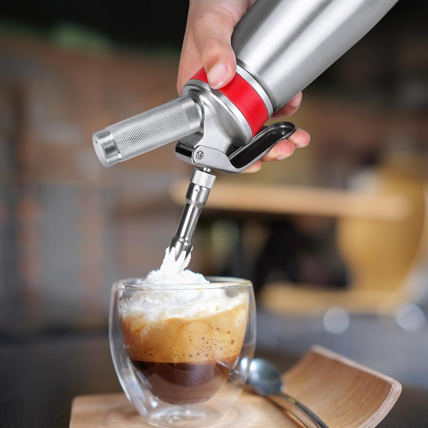 Stainless Steel Whipped Cream Dispenser Professional Whip Cream Canister Whipped Cream Maker With 3 Decorating Stainless Nozzles - N2o Chargers (Not Included) (Stainless Steel)