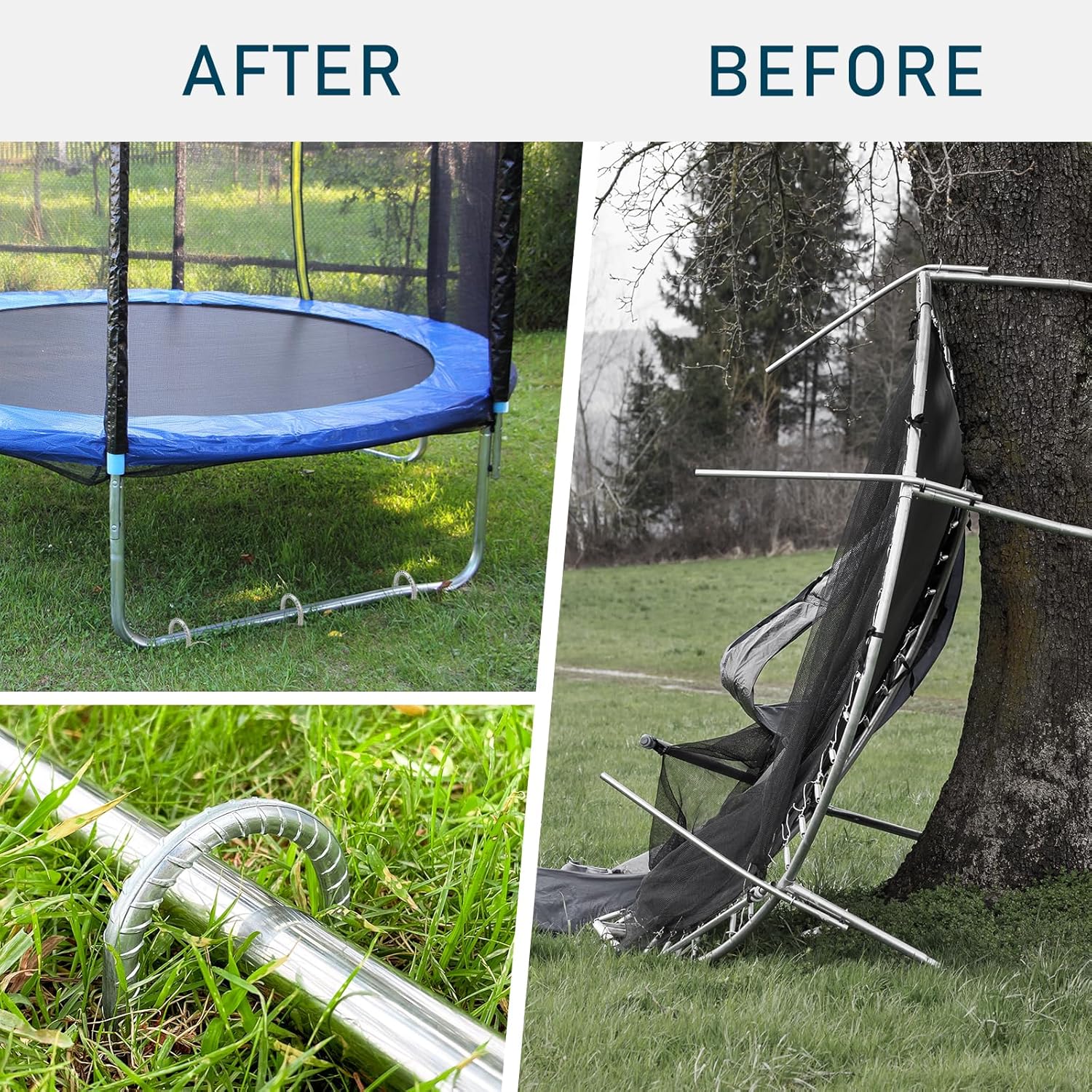 Trampoline Stakes, Trampoline Anchors High Wind 12inch Trampoline Ground Anchors Heavy Duty Ground Stakes Galvanized Steel Trampoline Accessories
