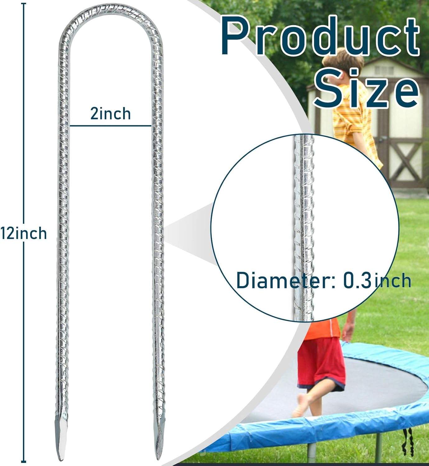 Trampoline Stakes, Trampoline Anchors High Wind 12inch Trampoline Ground Anchors Heavy Duty Ground Stakes Galvanized Steel Trampoline Accessories