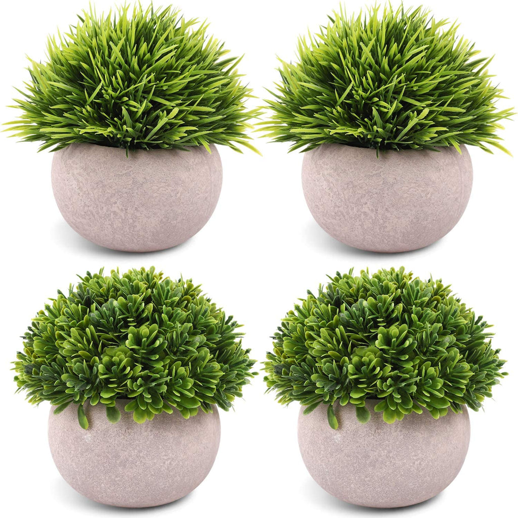 4 Packs Artificial Mini Potted Plants Plastic Faux Topiary Shrubs Fake Plants for Bathroom Home Office Desk Decorations