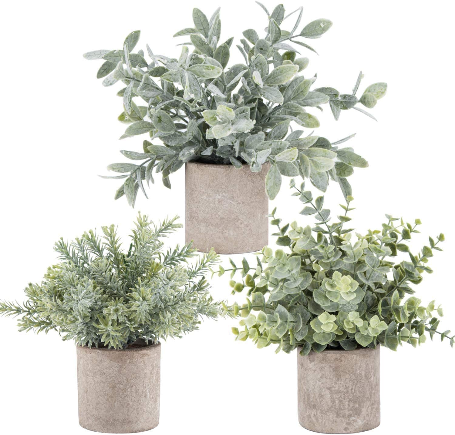 3 Pack Mini Potted Fake Plants Artificial Plastic Eucalyptus Plants for Home Office Desk Room Decoration