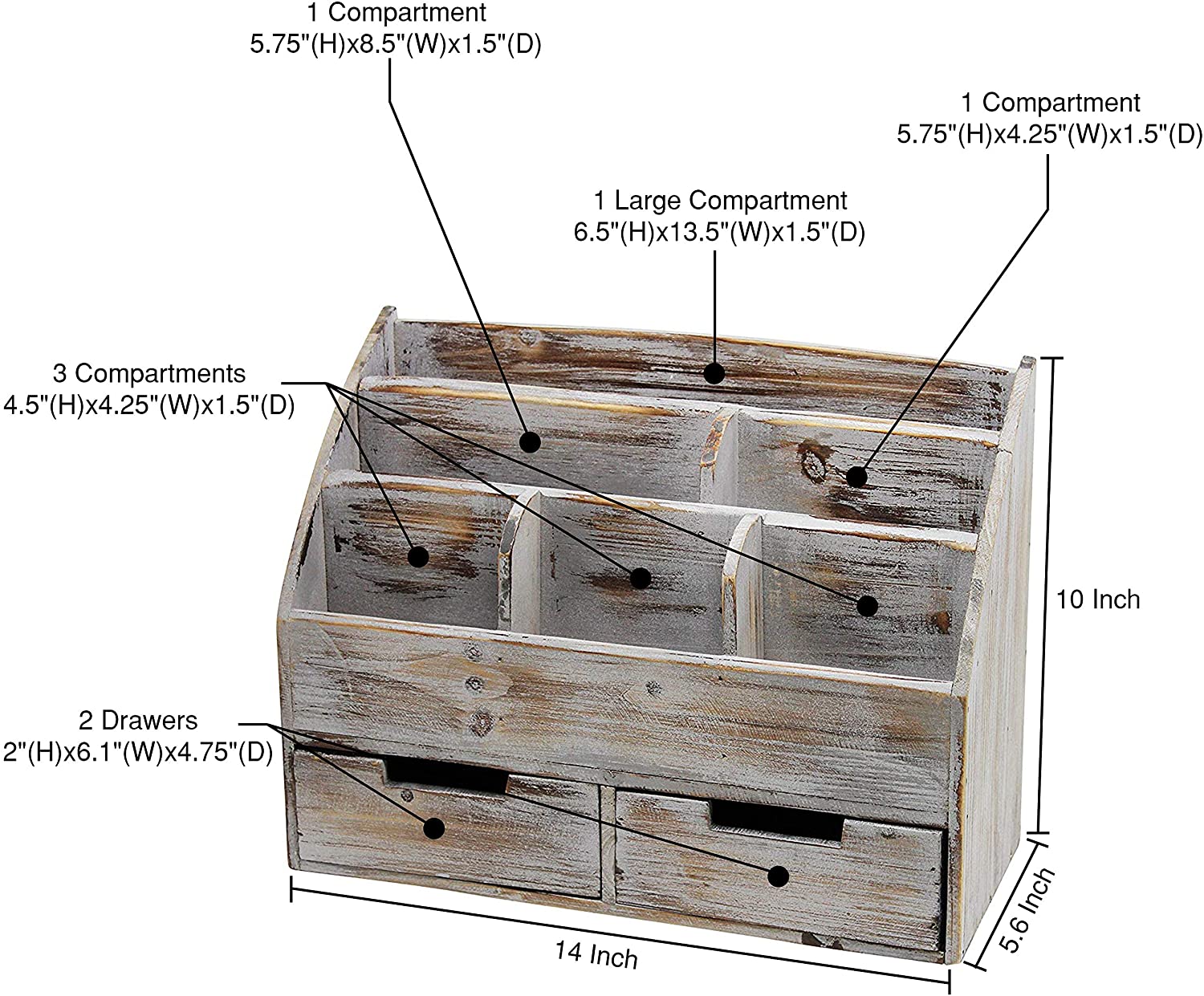 Executive Office Solutions Vintage Rustic Wooden Office Desk Organizer & Mail Rack for Desktop, Tabletop, or Counter - Distressed Torched Wood-Store Supplies, Desk Accessories, Mail – Barnwood