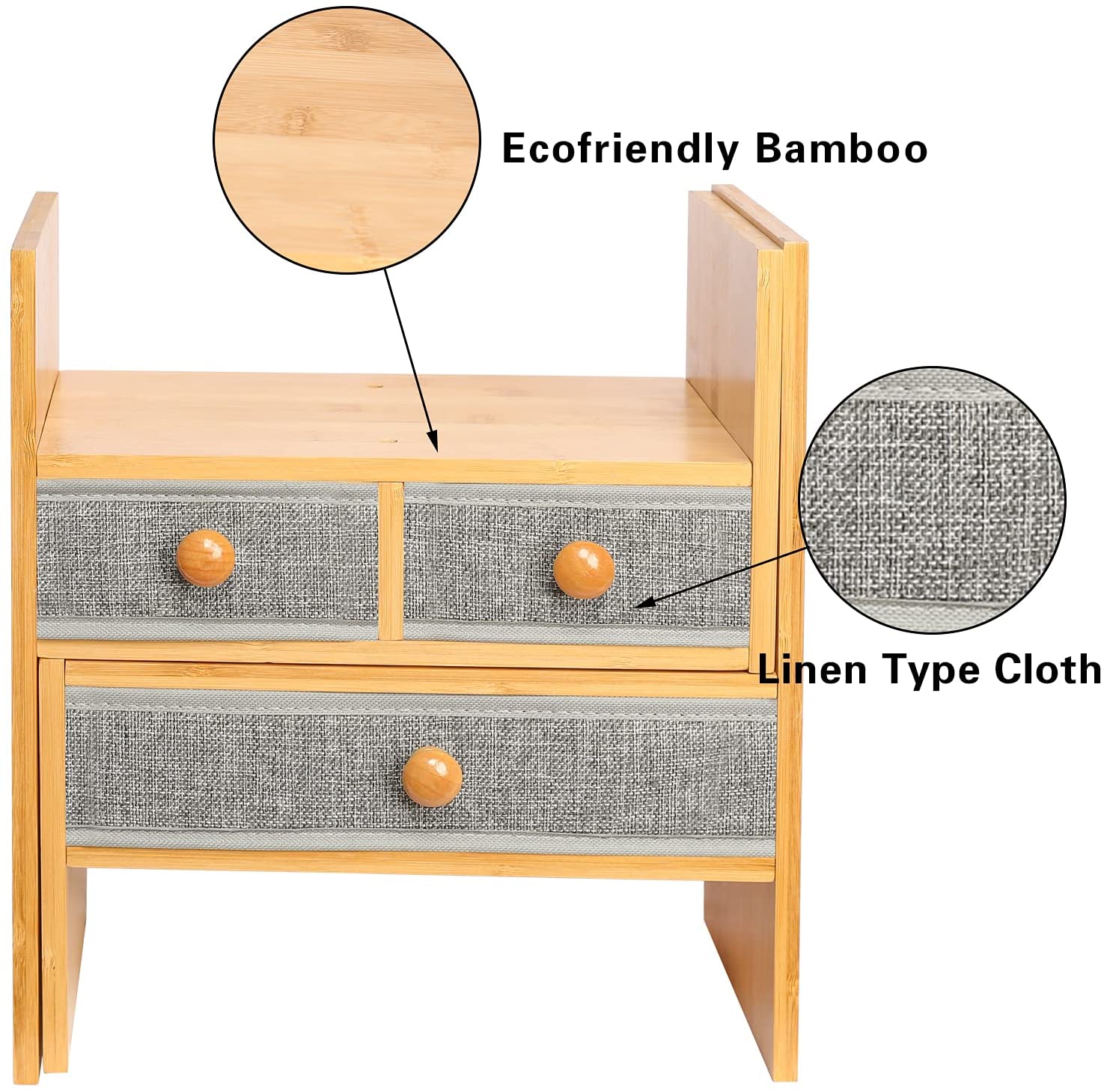 Bamboo Expandable Desktop Bookshelf Counter Bookcase Adjustable with Drawers Desktop Shelves Rack Storage Organizer for Office Supplies,Makeup,Bamboo.Petent Pendin