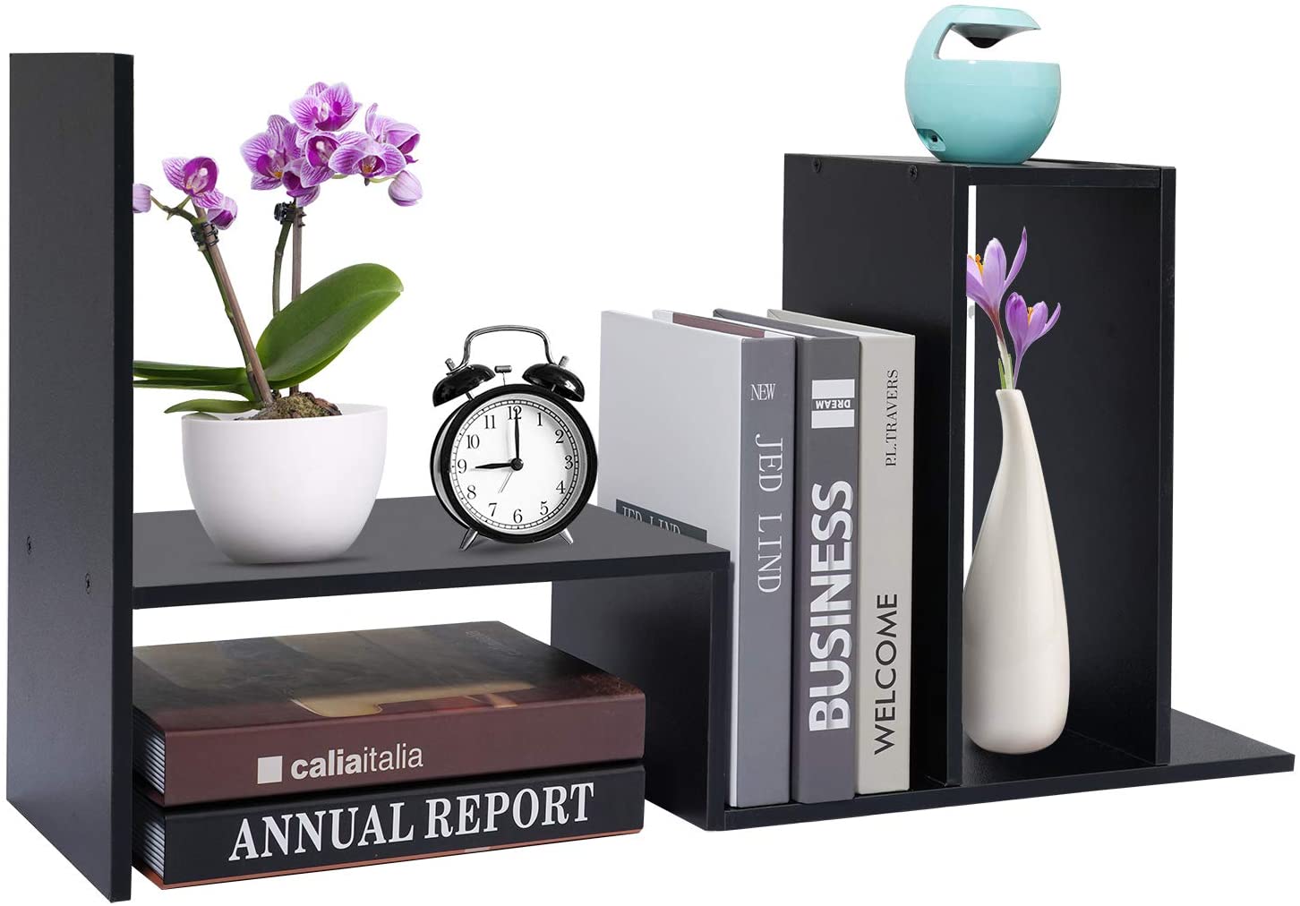 Wood Adjustable Desktop Storage Organizer Display Shelf Rack, Office Supplies Desk Organizer,Black