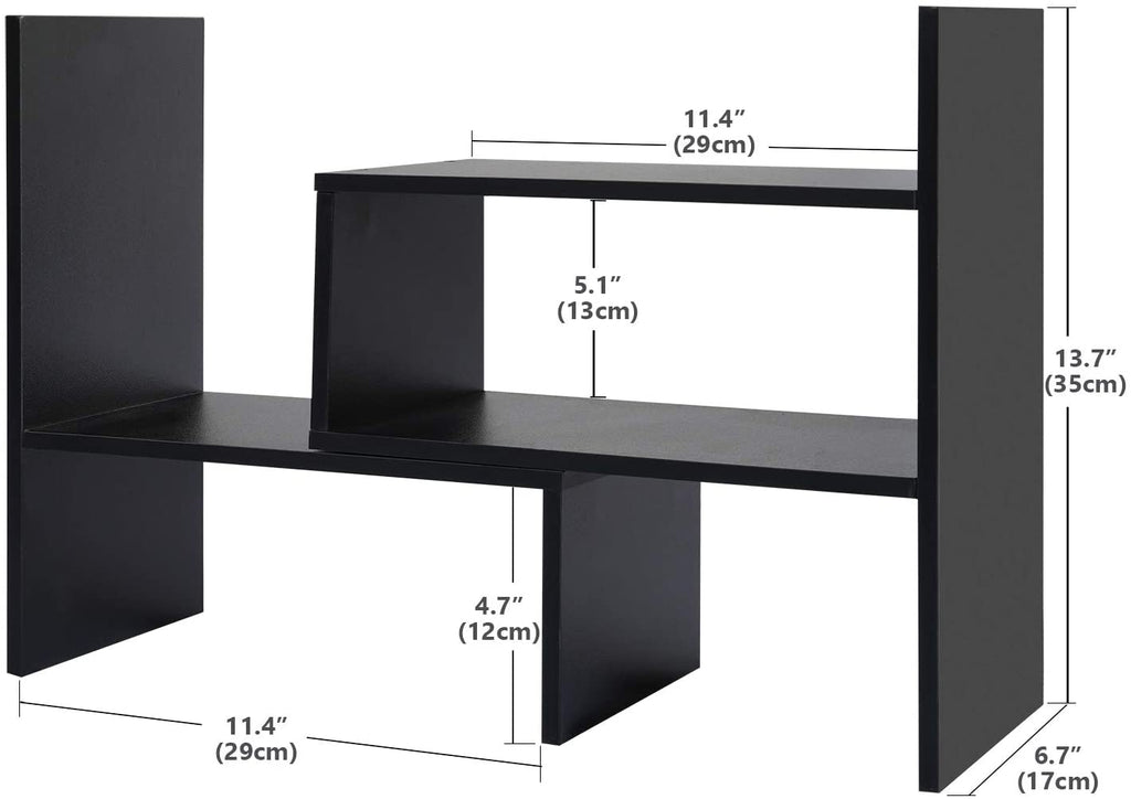 Wood Adjustable Desktop Storage Organizer Display Shelf Rack, Office Supplies Desk Organizer,Black