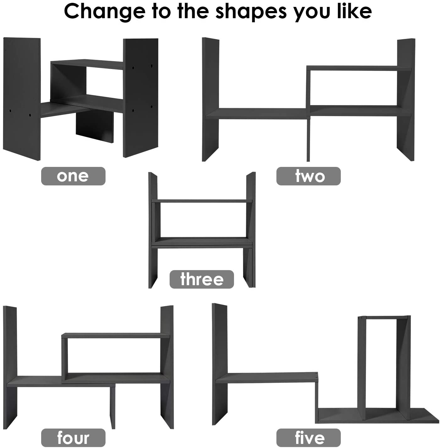 Wood Adjustable Desktop Storage Organizer Display Shelf Rack, Office Supplies Desk Organizer,Black