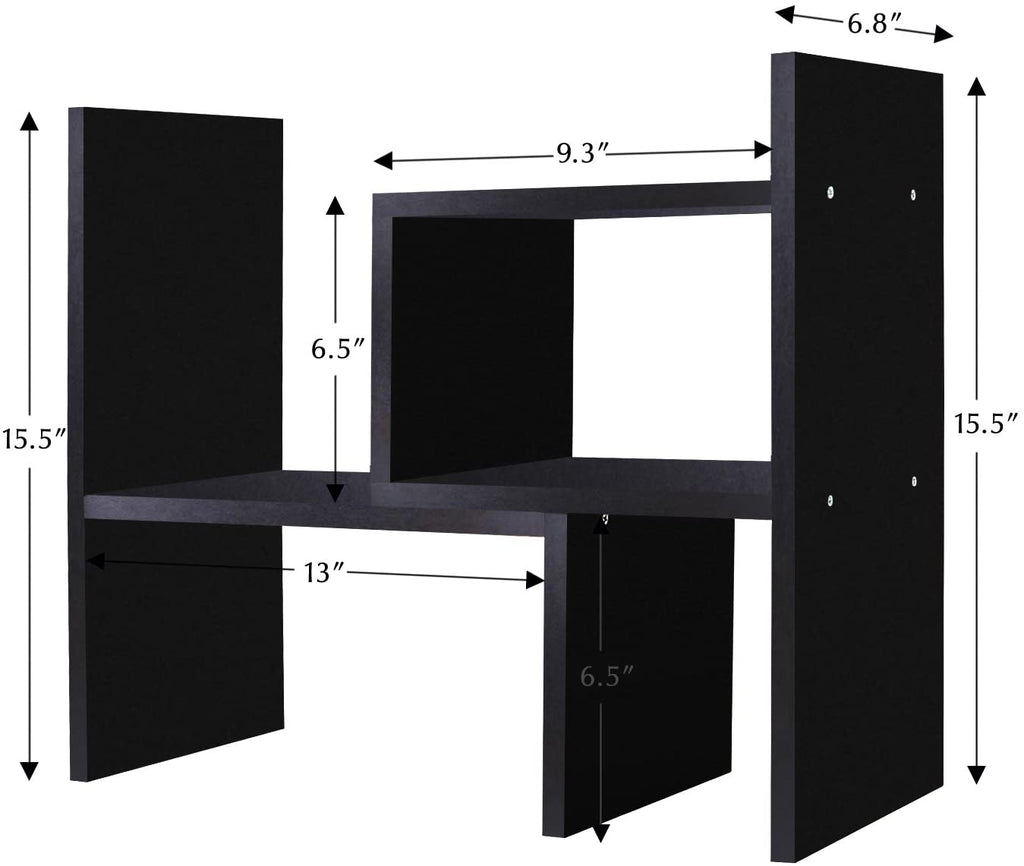 Desktop Organizer Office Storage Rack Adjustable Wood Display Shelf | Birthday Gifts - Toy - Home Decor | - Free Style Rotation Display - True Natural Stand Shelf Black