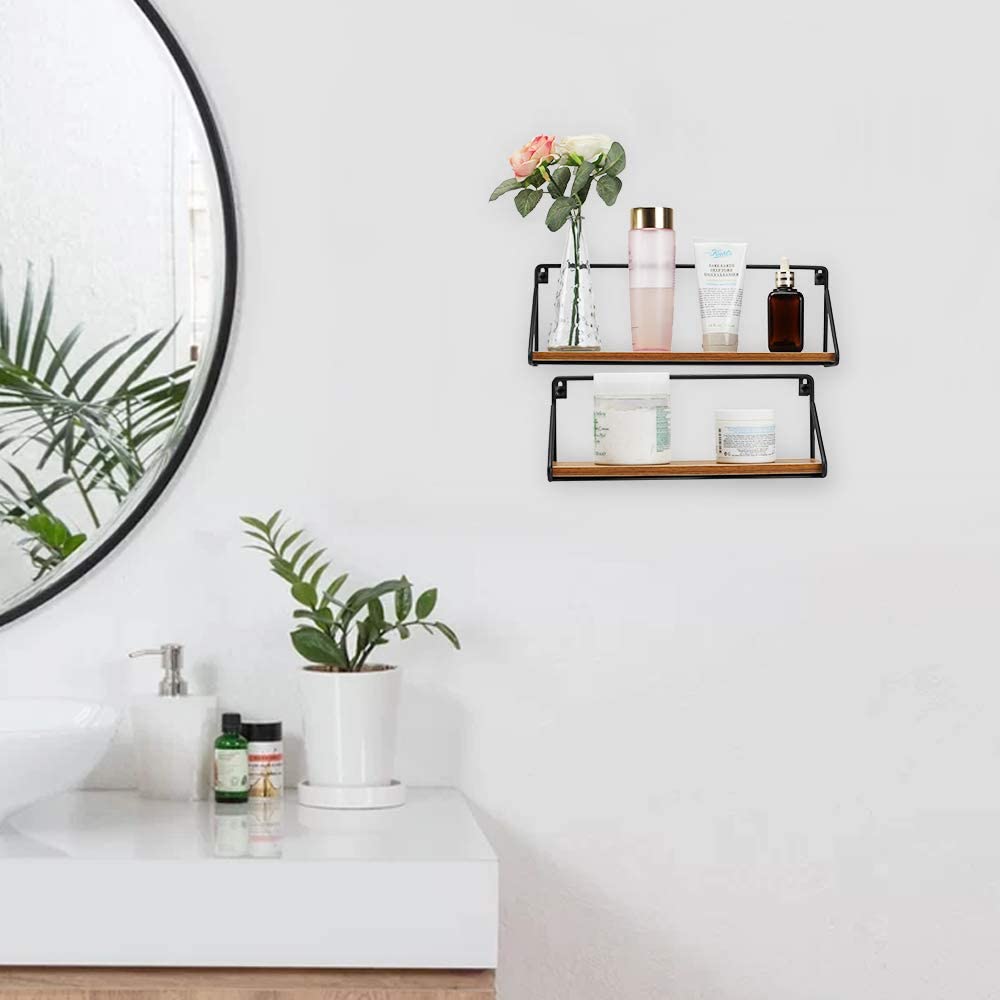 Floating Shelves Rustic Floating Shelves for Wall Bathroom Bedroom Kitchen Wall Mounted Wood Shelves Set of 2