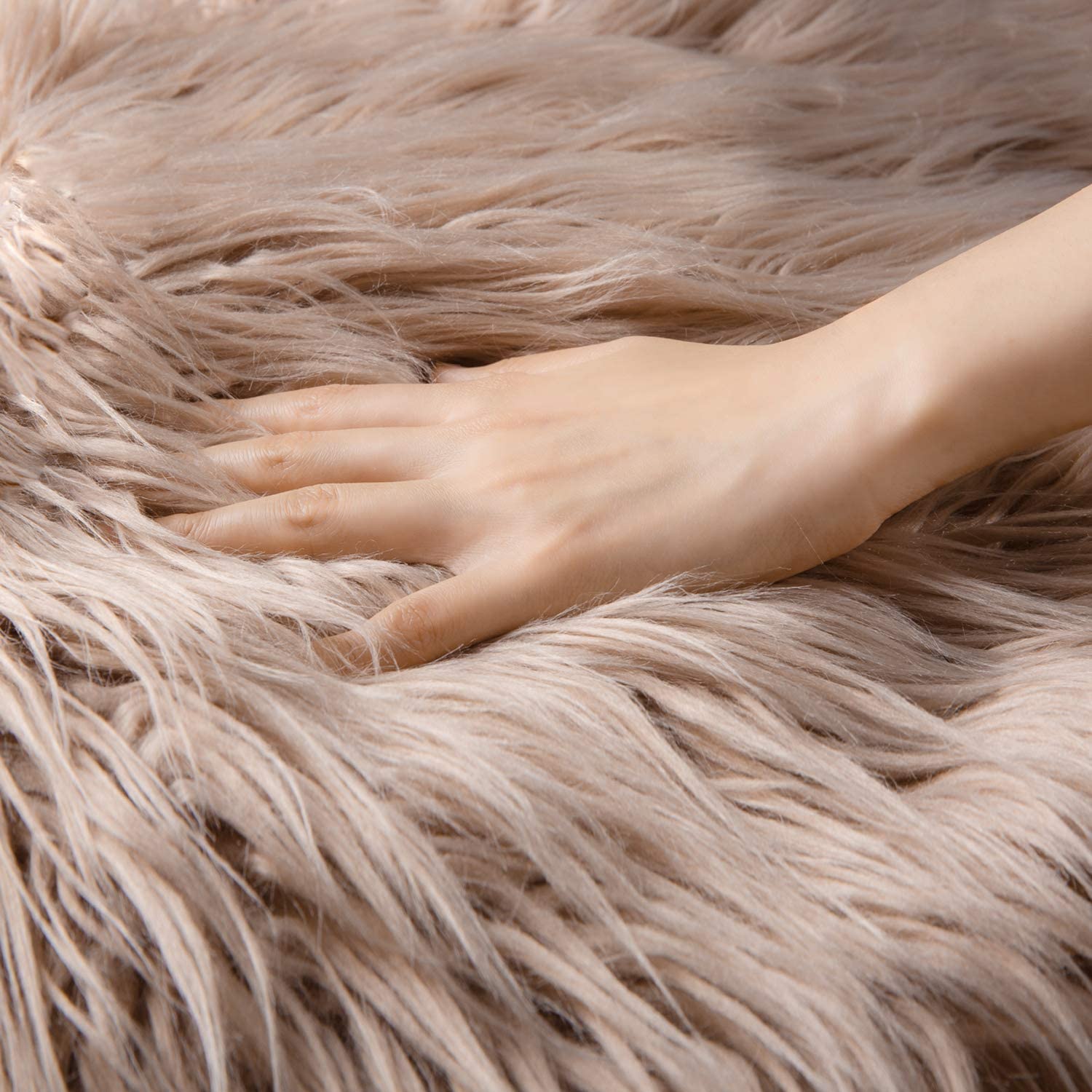 Ashler Faux Fur Beige Rectangle Area Rug Indoor Ultra Soft Fluffy Bedroom Floor Sofa Living Room 2 x 3 Feet