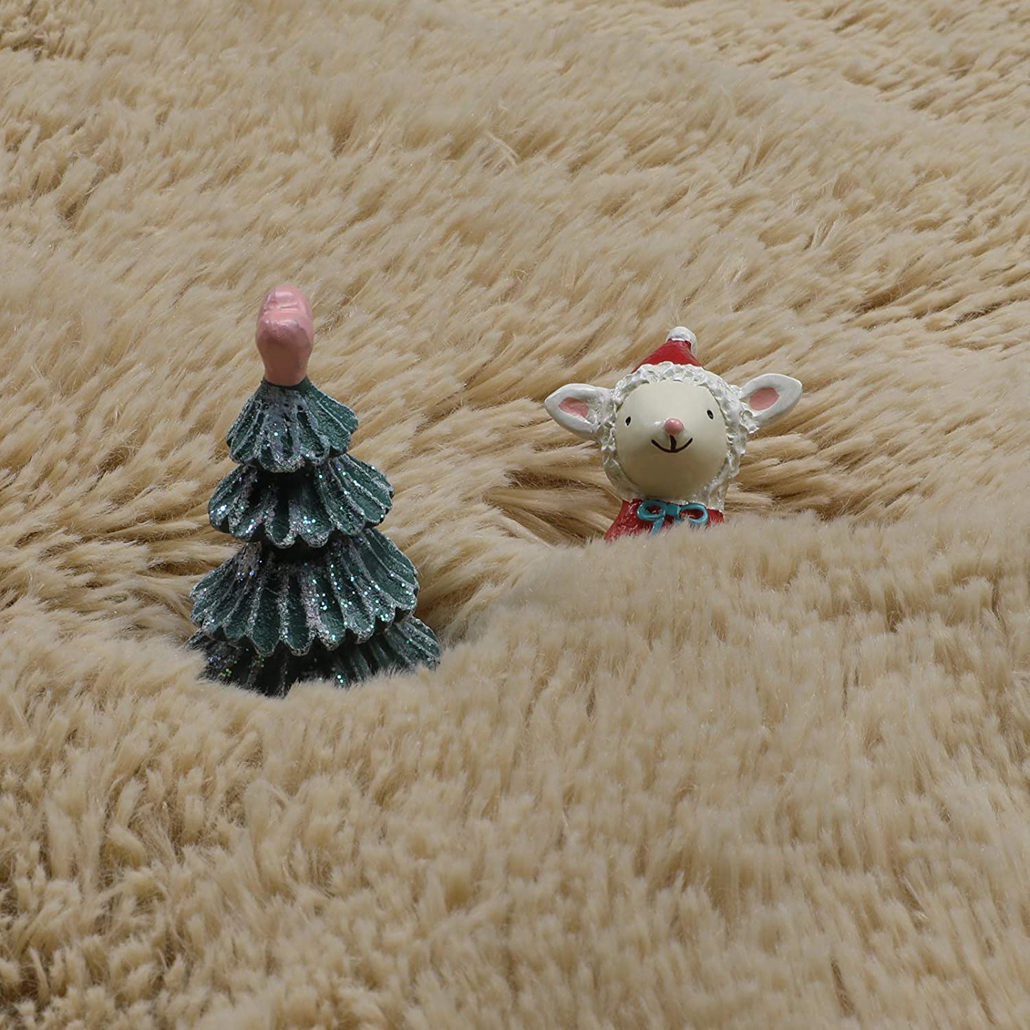 Beige Round Rug for Bedroom,Fluffy Circle Rug for Kids Room,Furry Carpet for Teen's Room,Shaggy Circular Rug for Nursery Room