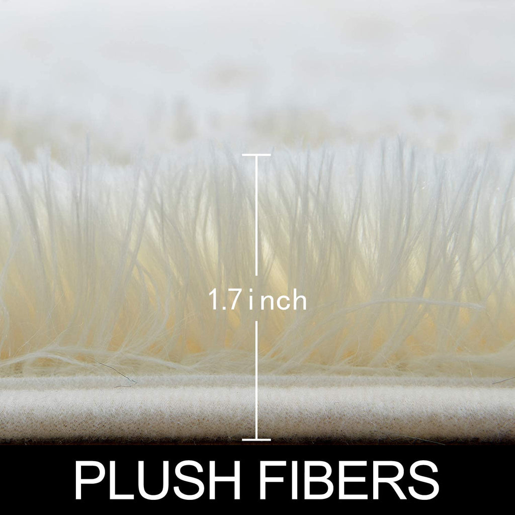 Ivory Round Rug for Bedroom,Fluffy Circle Rug for Kids Room,Furry Carpet for Teen's Room,Shaggy Circular Rug for Nursery Room